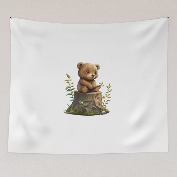 Item preview, Fuzzy little Bear on a tree stump designed and sold by Ideallity.