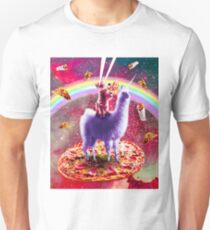 Laser Eyes Outer Space Cat Riding On Llama Unicorn Unisex T-Shirt