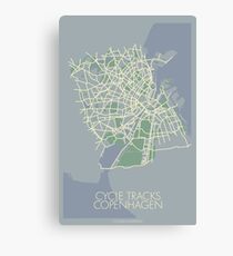 Cycle Tracks - Copenhagen - Blue (with map) Canvas Print