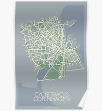 Cycle Tracks - Copenhagen - Blue (with map) Poster