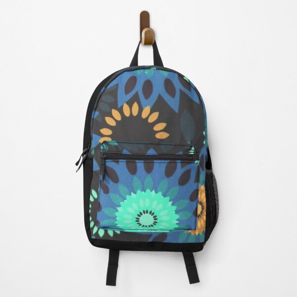 Item preview, Flower pattern in blue, aqua, orange on black designed and sold by angel1.