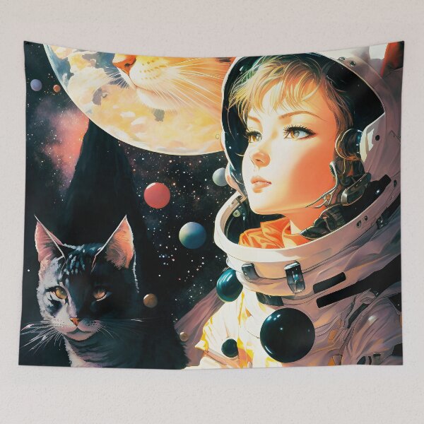 Item preview, Girl and Сat in Space Fantastic Retro 80s designed and sold by AIWanderer.