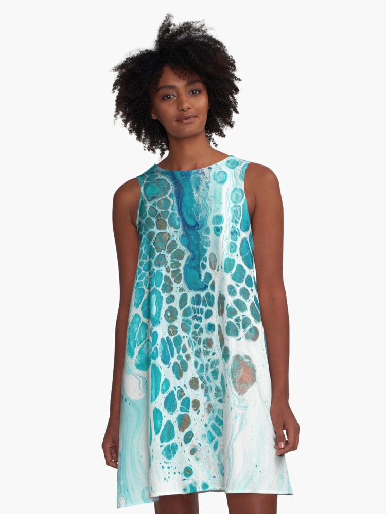 Thumbnail 1 of 4, A-Line Dress, Blue Rain - Ideka Art designed and sold by Ideka-Art.