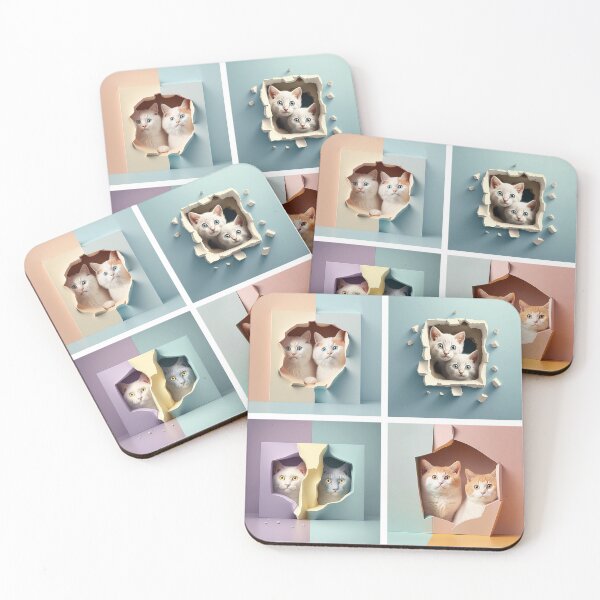 Item preview, 4 Couple Fat Kittens cat in square frame 002 [square] designed and sold by jetaiart.