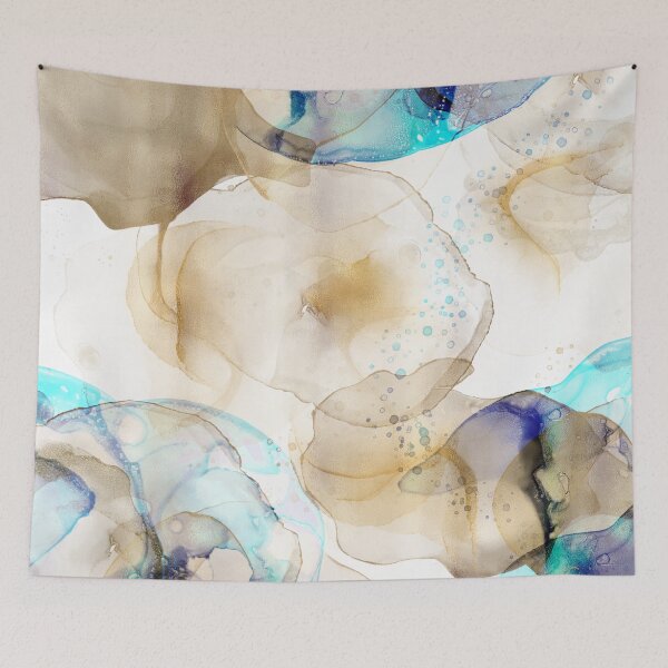 Item preview, Abstract Gold Blue Fluid Art Painting designed and sold by NdesignTrend.