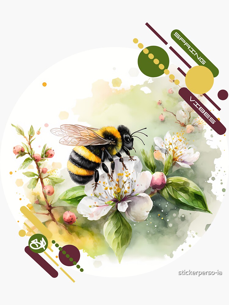 Thumbnail 3 of 3, Sticker, Arrival of spring - the bumblebee designed and sold by stickerperso-ia.
