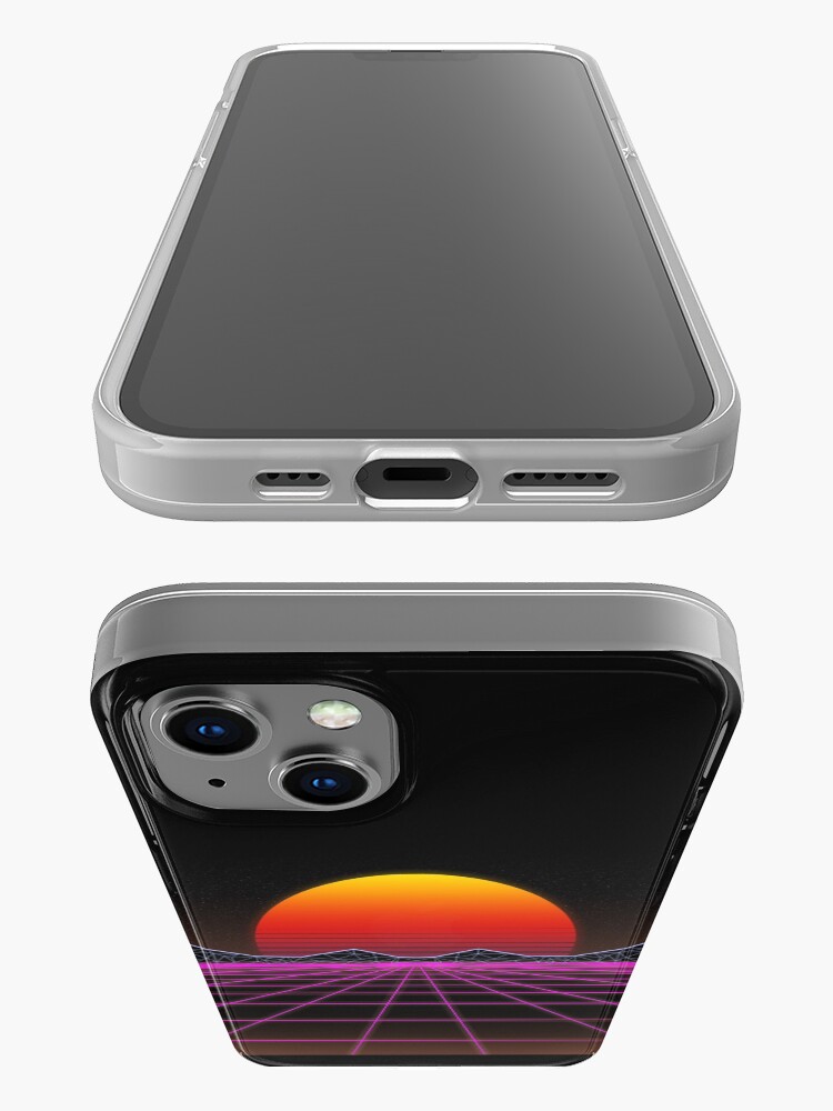 Alternate view of 80s retrowave neon grid sunset valley iPhone Case
