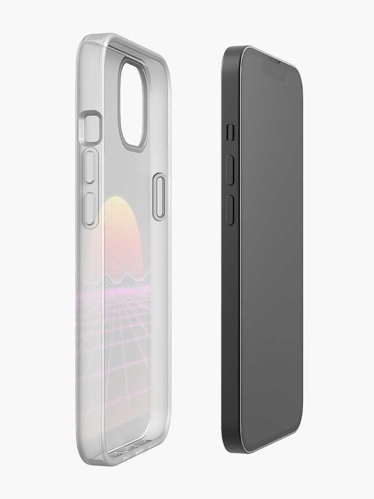 Alternate view of 80s retrowave neon grid sunset valley iPhone Case