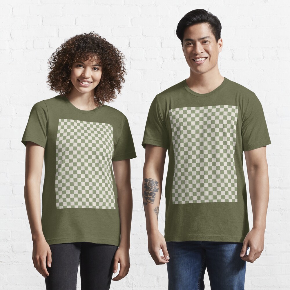 Checkerboard Check Checkered Pattern in Sage Green and Beige Essential T- Shirt for Sale by kierkegaard