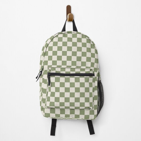 Checkerboard Check Checkered Pattern in Sage Green and Off White Backpack  by Kierkegaard Design Studio