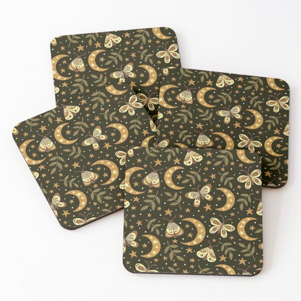 Moons and moths Coasters (Set of 4)