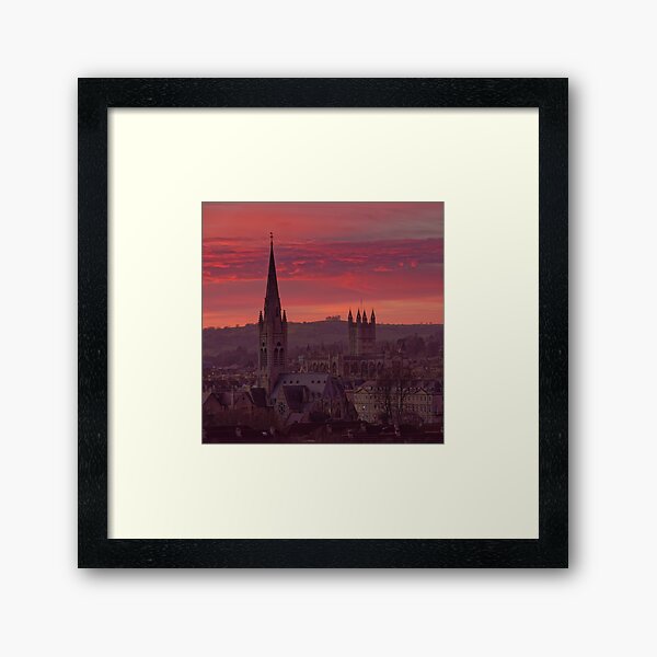 Pink sunset across the City of Bath skyline square Framed Art Print