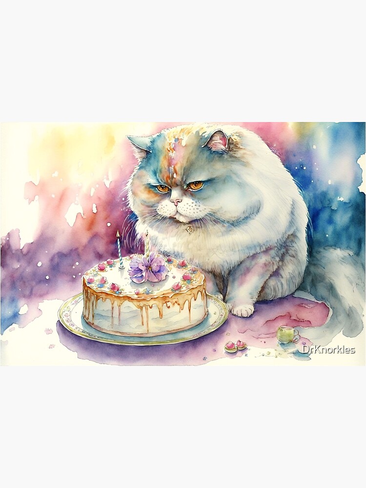 Tarjetas de felicitación «gato chonky acuarela comiendo pastel» de  DrKnorkles | Redbubble