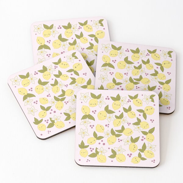 Item preview, Cute lemon and white lemon flowers and kawaii faces pattern  designed and sold by Yarafantasyart.