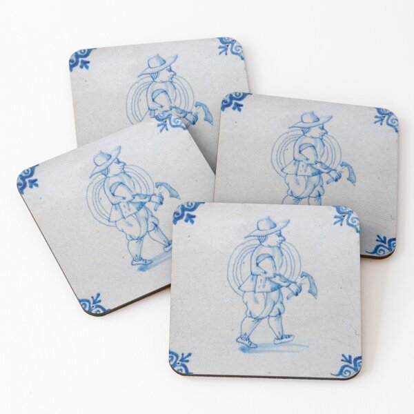 Item preview, Original antique, cracked seventeenth century delft blue and white tile with image of a Dutch farmer designed and sold by Photopat.