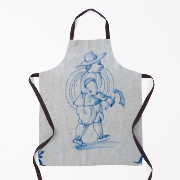 Item preview, Original antique, cracked seventeenth century delft blue and white tile with image of a Dutch farmer designed and sold by Photopat.