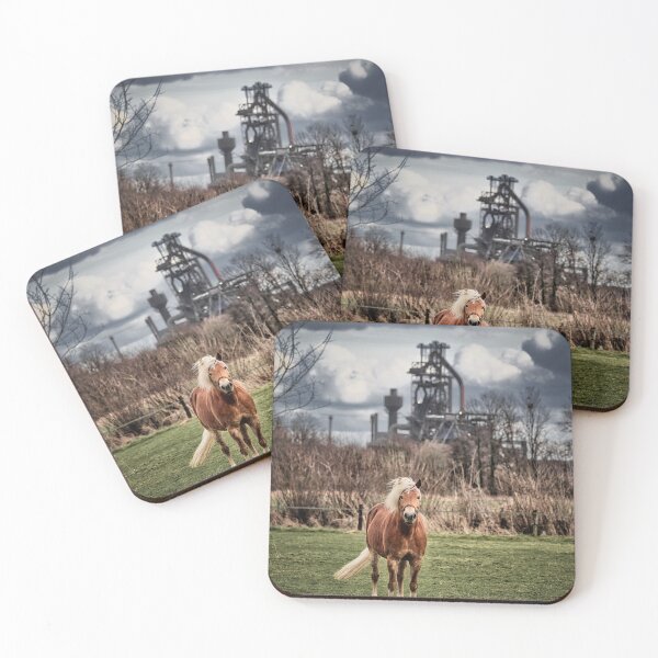Item preview, Horse in the pasture, in the background a blast furnace, Ruhrgebiet - Ruhrpott - Germany designed and sold by Ruhrpottpicture.
