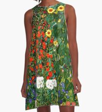 Klimt - Bauerngarten mit Sonnenblumen A-Linien Kleid