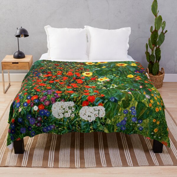 Klimt - Farm Garden with Sunflowers Throw Blanket
