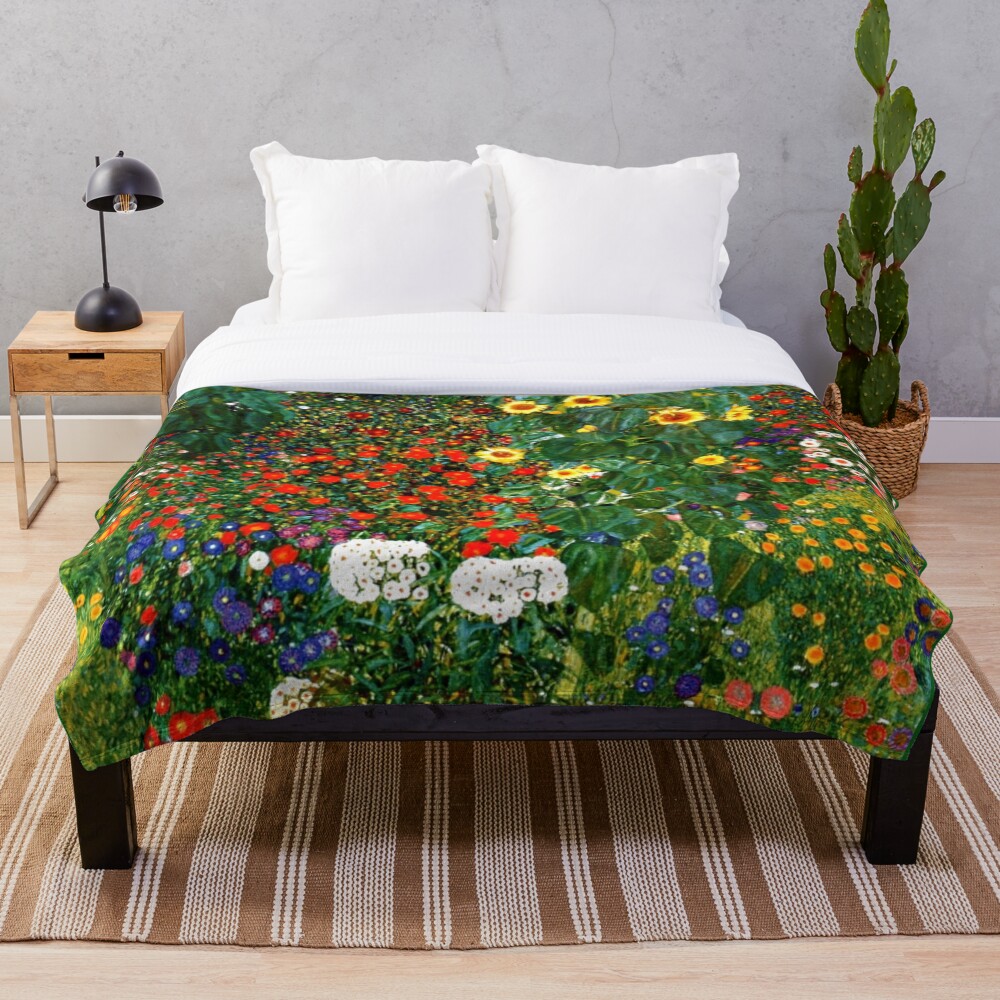 Klimt - Farm Garden with Sunflowers Throw Blanket
