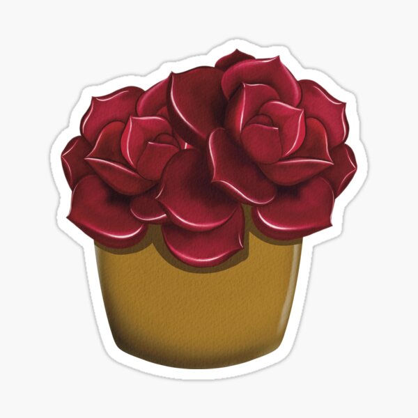 Red Rose Succulent in a Clay Pot Sticker