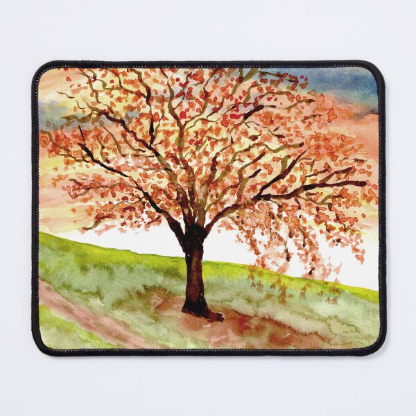 Item preview, Watercolour landscape autumn tree on a hill designed and sold by BirdsNatureArt.