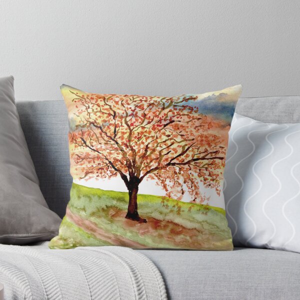 Item preview, Watercolour landscape autumn tree on a hill designed and sold by BirdsNatureArt.