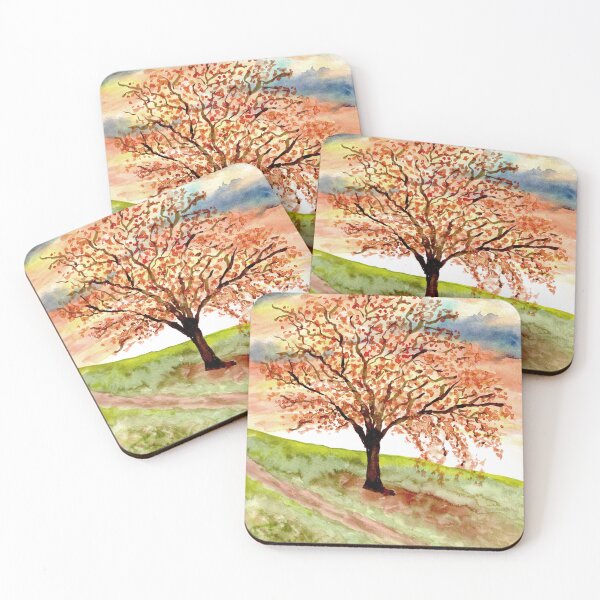 Item preview, Watercolour landscape autumn tree on a hill designed and sold by BirdsNatureArt.