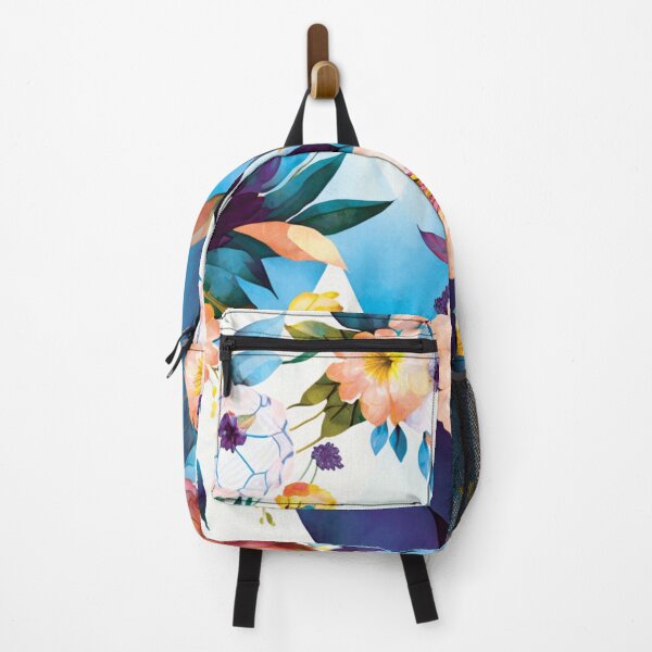 Item preview, Peach Blossom on Blue and Navy Hexagons. Bold Floral Watercolor Surface Art. designed and sold by LotusBlanc.