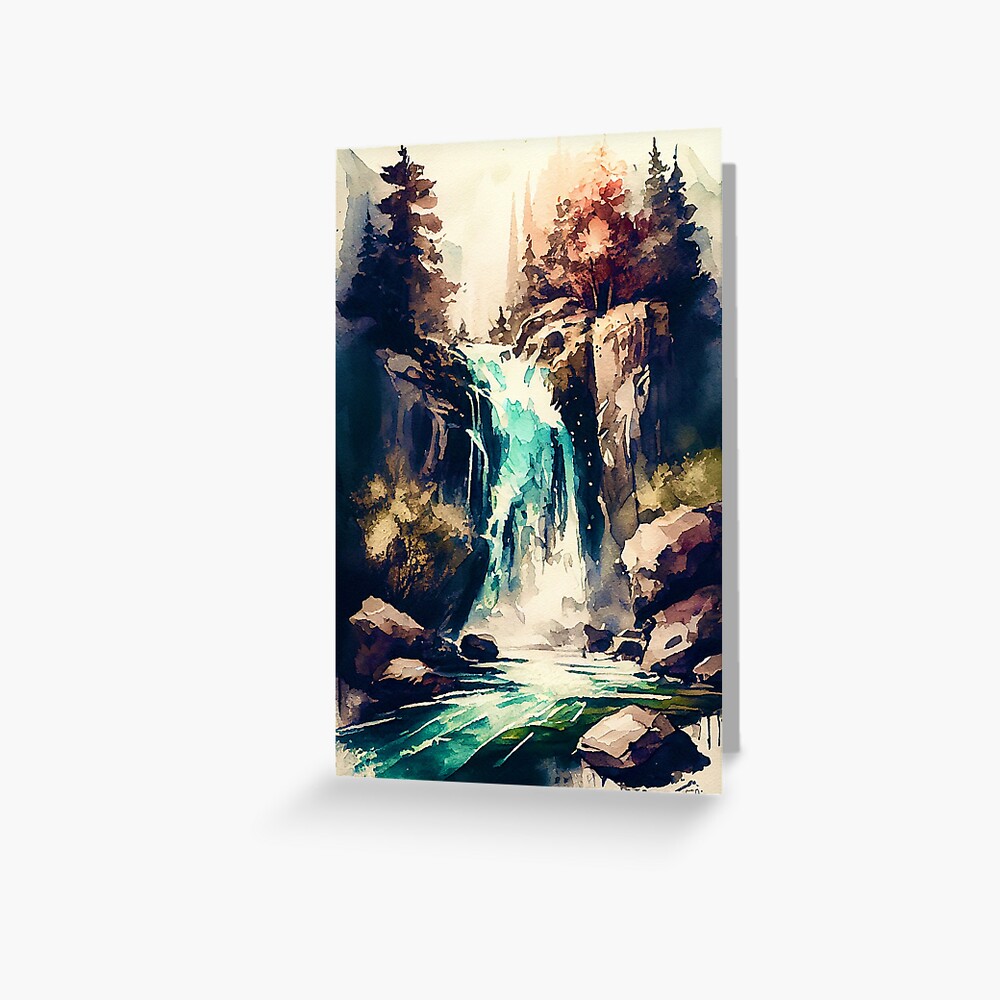 Waterfall Watercolor Greeting Card for Sale by JAWgallery