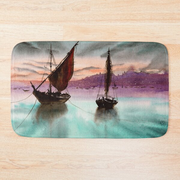 Item preview,  Watercolor two fishing boats in the green sea designed and sold by MaryWatercolor.