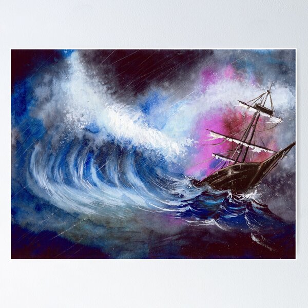Item preview, Watercolor illustration of the ship in the ocean storm designed and sold by MaryWatercolor.