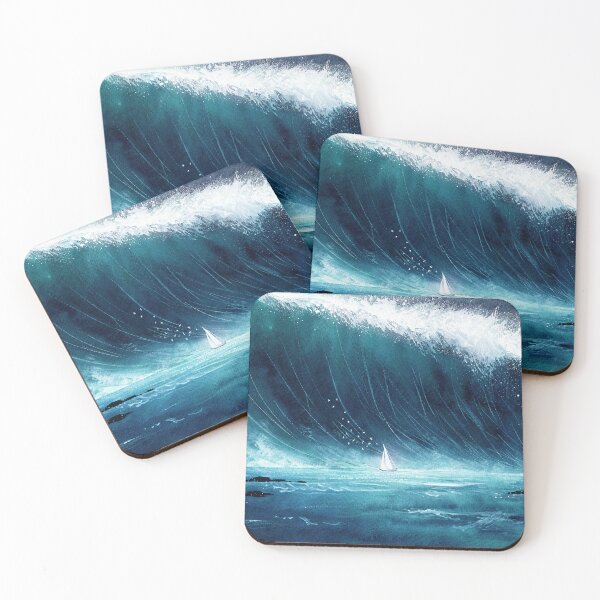 Item preview, Watercolor distant sailing boat in ocean storm designed and sold by MaryWatercolor.