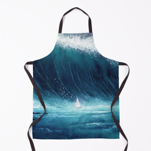 Item preview, Watercolor distant sailing boat in ocean storm designed and sold by MaryWatercolor.