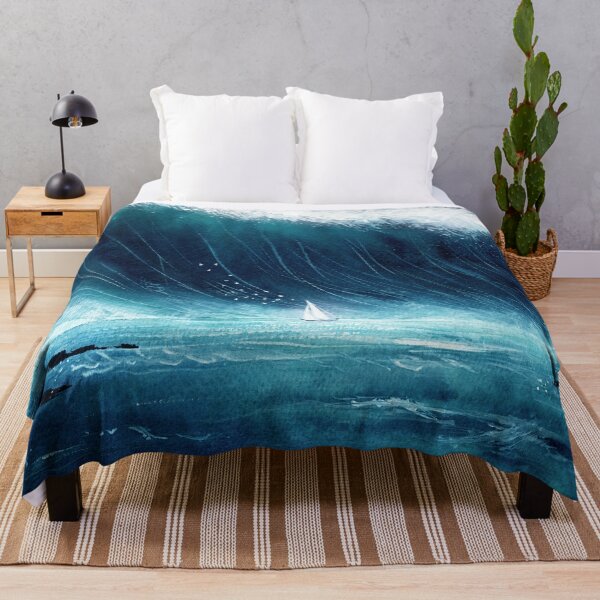 Item preview, Watercolor distant sailing boat in ocean storm designed and sold by MaryWatercolor.