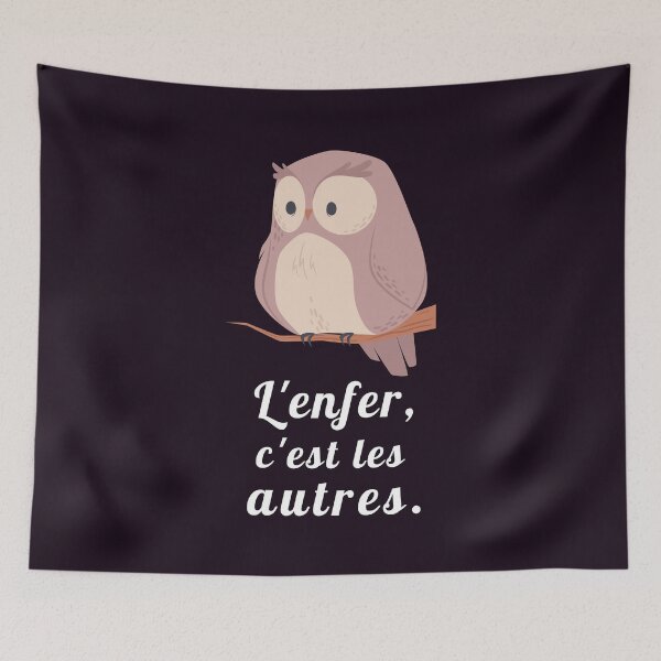 Item preview, owl with a sartre quote: L'enfer c'est les autres designed and sold by artbleed.