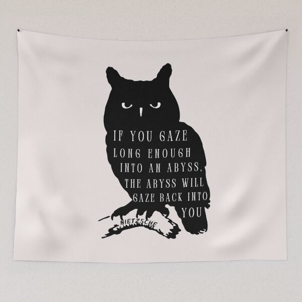 Item preview, Owl art and nietzsche quote: if you gaze long enough into an abyss the abyss will gaze back into you designed and sold by artbleed.