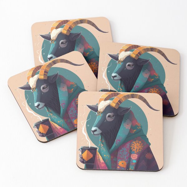 Item preview, Cozy Baphomet - Cute Baphomet Sipping a cup of tea in his robe - colorful illustration designed and sold by ThriceRound.