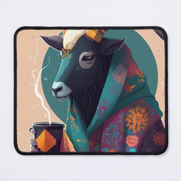 Item preview, Cozy Baphomet - Cute Baphomet Sipping a cup of tea in his robe - colorful illustration designed and sold by ThriceRound.