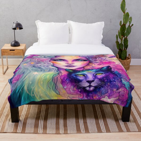 Item preview, Rainbow Goddess - Surreal Colorful 90s Witchy Woman & Cat designed and sold by MoonBohemian.