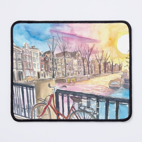 Item preview, Amsterdam Prinsengracht at Sunset with Red Bike and Canal designed and sold by artshop77.