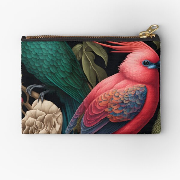 Botanical Art, Boho Exotica, Nature garden and birds Zipper Pouch