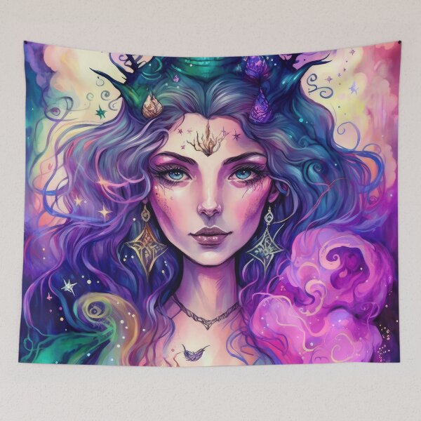Item preview, Rainbow Goddess - Surreal Colorful 90s Witchy Woman designed and sold by MoonBohemian.