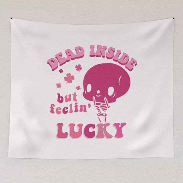 Item preview, dead inside but feelin' lucky cute aesthetic pink skeleton  designed and sold by Ｖｉｂｉｎ ❤️✨.