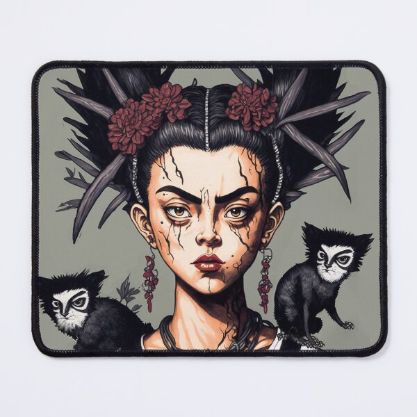 Item preview, Frida Kahlo self-portrait with monkeys - Manga Comic Style AI generated art.  designed and sold by NewVersionArt.