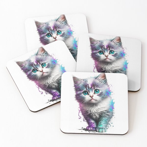 Item preview, Watercolor Kitten Art Fluffy Kitten Blue and Purple Kitten Cuddly Kitty designed and sold by Art.Fusion.Studio.