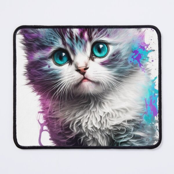 Item preview, Watercolor Kitten Art Fluffy Kitten Blue and Purple Kitten Cuddly Kitty designed and sold by Art.Fusion.Studio.