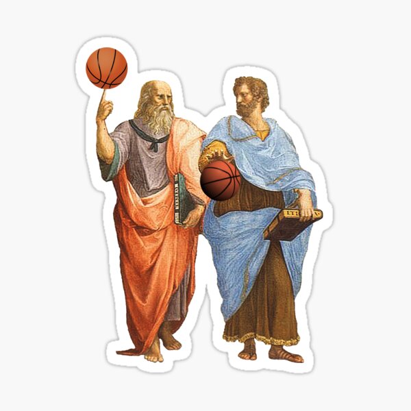 Platón y Aristóteles en un épico partido de baloncesto Pegatina