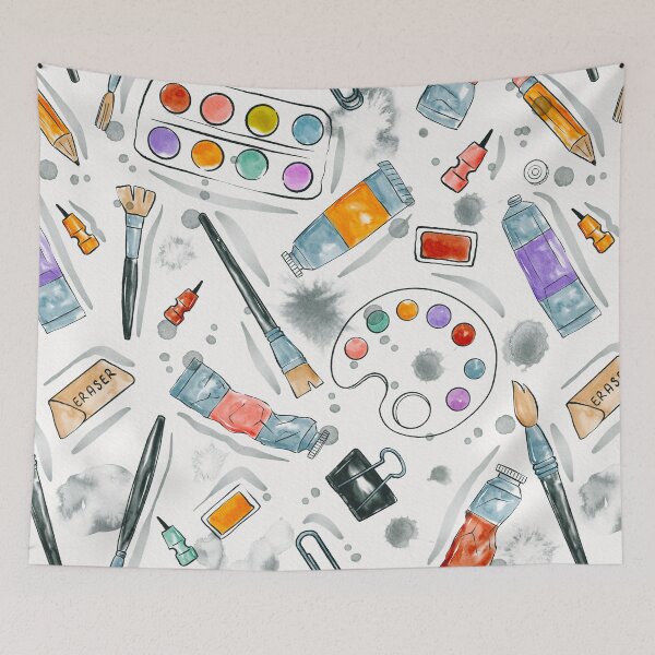 Item preview, Watercolor Supplies and Objects Pattern designed and sold by Farissa Designs.