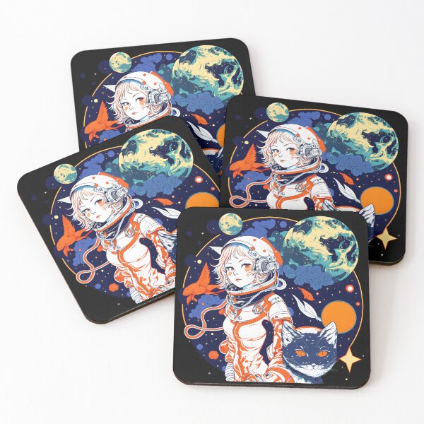 Item preview, Cat & Girl in Space Fantastic Retro Cat Lover designed and sold by SecretDicer.